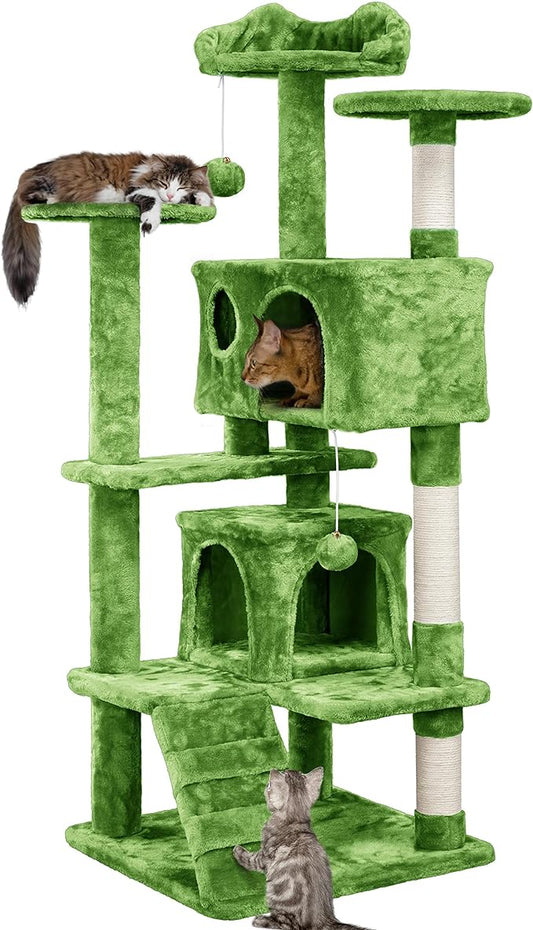 Yaheetech 54in Cat Tree, Cat Tower with Large Condo Sisal Scratching Posts and Dangling Balls, Pet Furniture for Kitten, Green