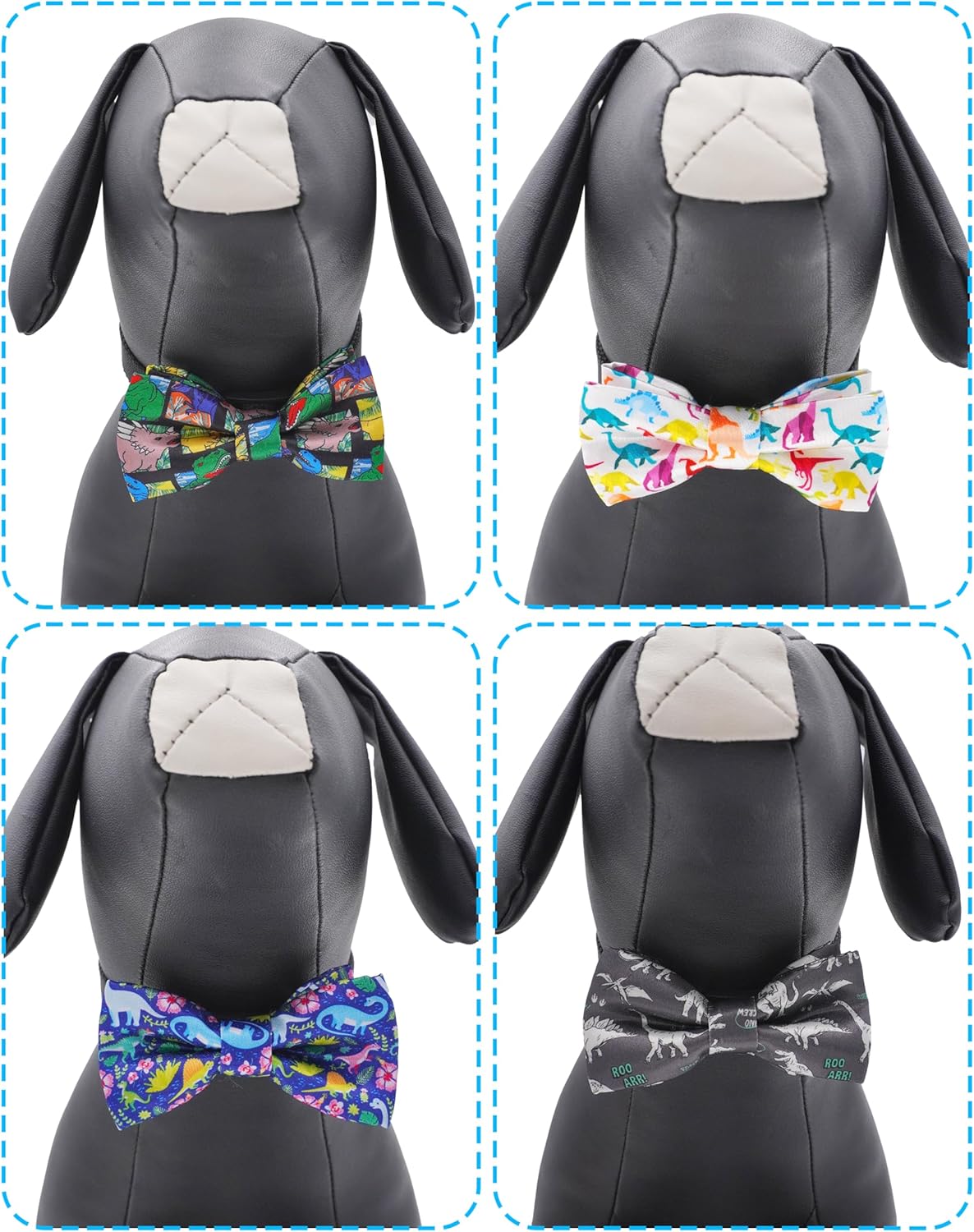 PET SHOW 10 Pack Dinosaur Big Dog Bow Ties for Large Medium Dogs Sliding Collar Attachment Bowties Bowknots Holiday Party Pet Grooming Accessories(Large)