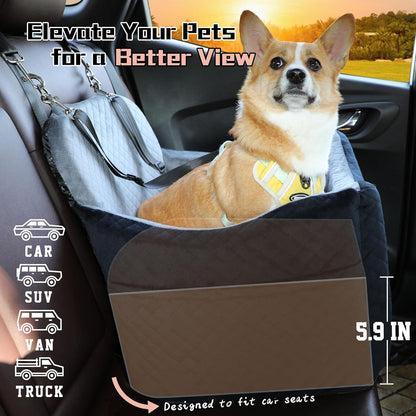 Dog Car Seat for Small Medium Dogs-Safety and Comfy Pet Booster Carseats with 2 Clip-On Satebelt & Storage Pockets,Washable and Detachable Puppy Car Seat for Dogs up to 30 lbs.(H-Black/Grey) - Pawvie