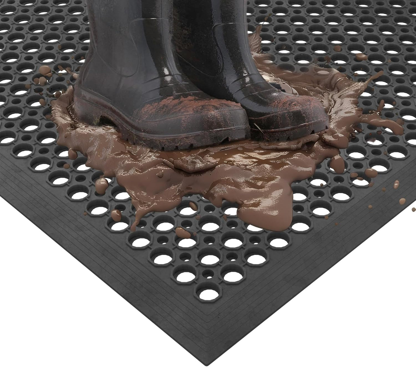 Ottomanson Heavy Duty Rubber Floor Mat – Non-Slip, Waterproof, Easy to Clean – Anti-Fatigue Mat for Commercial Kitchens, Restaurants, Workshops – Oil Resistant, Hose Washable – 36" x 60", Black