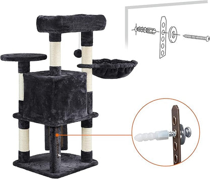 Topeakmart 42in Cat Tree Tower for Indoor Cats, Cat Condo with Perch & Hammock, Activity Center, Multi-Level Cat Furniture with Scratching Posts, Cat House, Black
