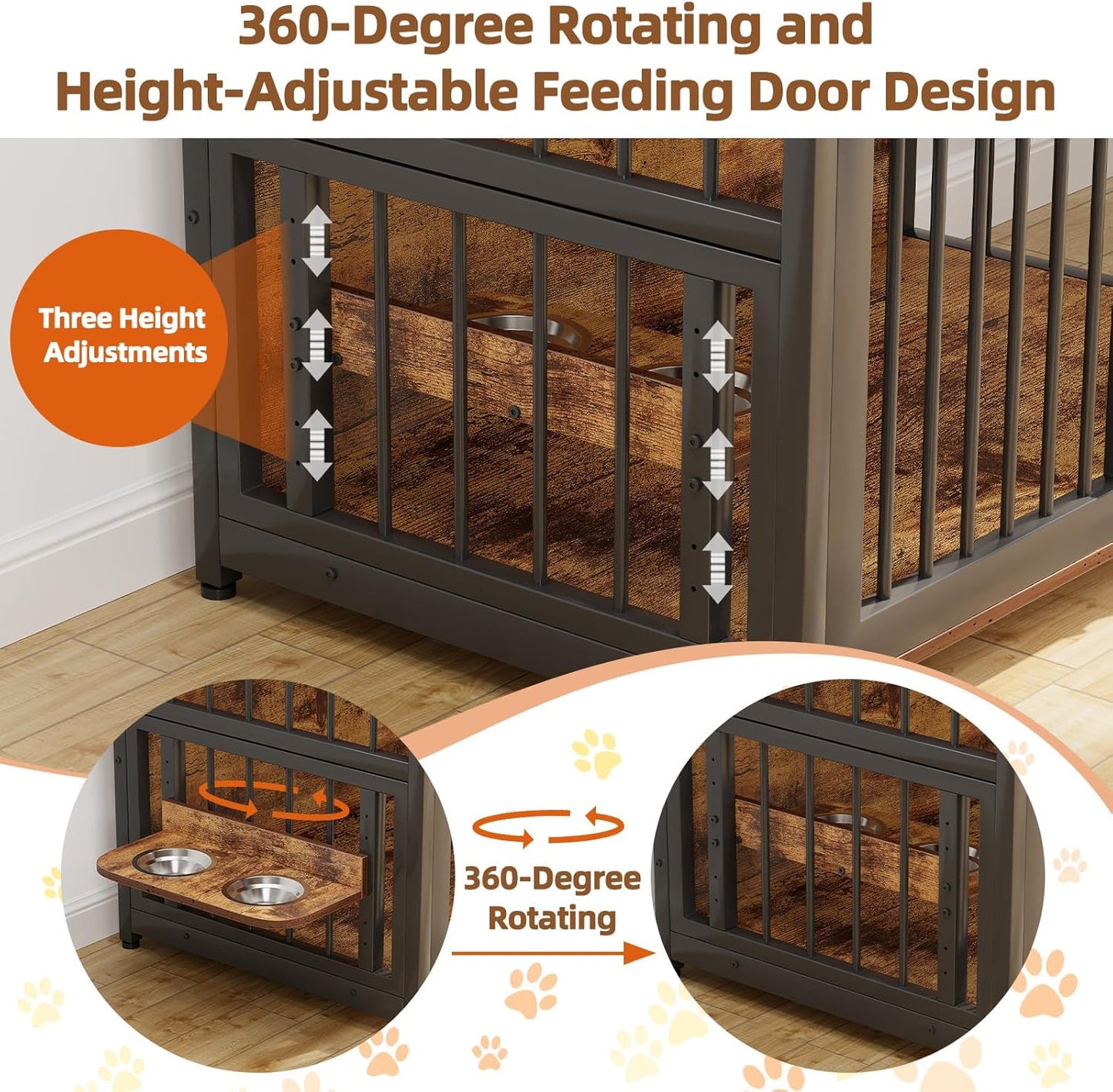 Furniture Style Dog Crate with Storage, 41 Inch Dog Crate Furniture with Double Doors, 2 Stainless Steel Bowls, Dog Crate Furniture-Style Crate for Large/Medium Dog
