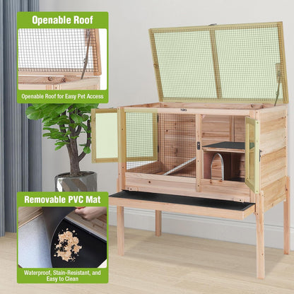 GUTINNEEN Wooden Rabbit Hutch Bunny Cage Guinea Pig Cage with Legs for Indoor & Outdoor, 2-Story Small Animal Cage with Leakproof Pull-Out Tray for Bunnys, Guinea Pigs, Hamsters (Natural Wood)