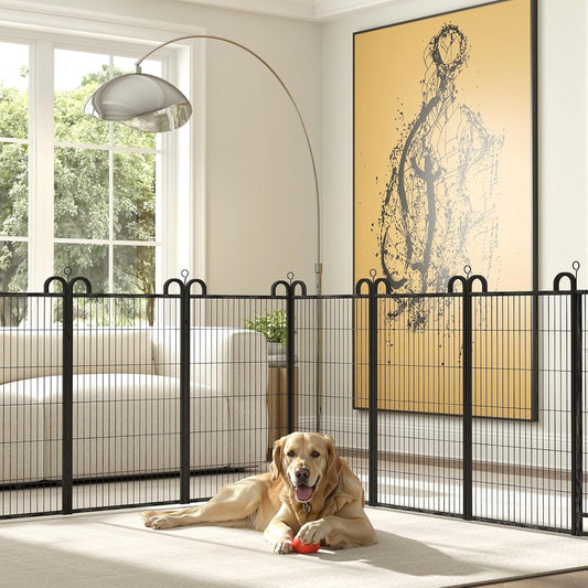 Dog Playpen Outdoor 12 Panels Heavy Duty Dog Fence 47" Height Anti-Rust with Doors Portable for RV Camping Yard, Total 27FT, 58 Sq.ft, Snowy Black