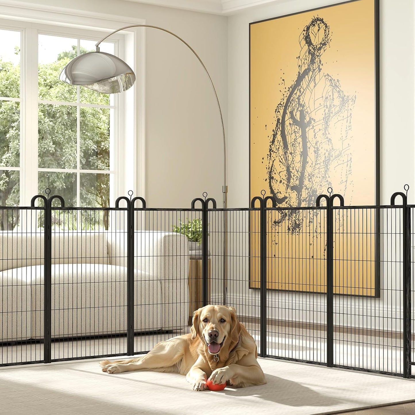 Dog Playpen Outdoor 16 Panels Heavy Duty Dog Fence 47" Height Anti-Rust with Doors Portable for RV Camping Yard, Total 36FT, 103 Sq.ft, Snowy Black