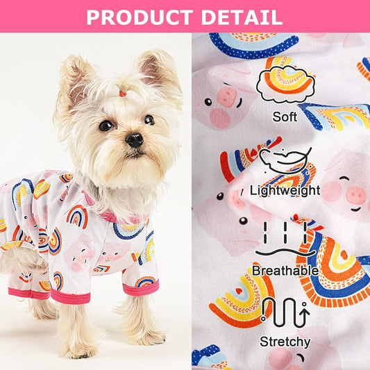Dog Pajamas Pjs Summer Fall Dog Clothes for Small Dogs Girl - Boy - Medium Size Dogs, Soft Stretchy Puppy Clothes Doggie Onesies Cat Pet Jammies Outfit for Chihuahua Yorkie, Pig Pink