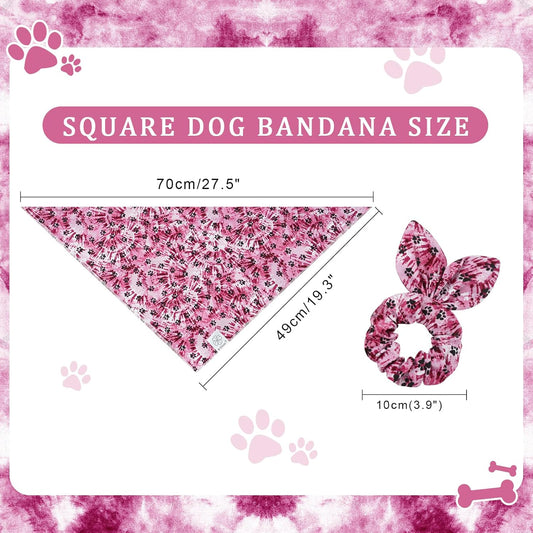 E-Clover Purple Dog Bandana & Matching Scrunchie Dog Paw Prints Pet Dog Scarf Cute Dog Costumes Accessories for Small Medium Large Dogs Lavender