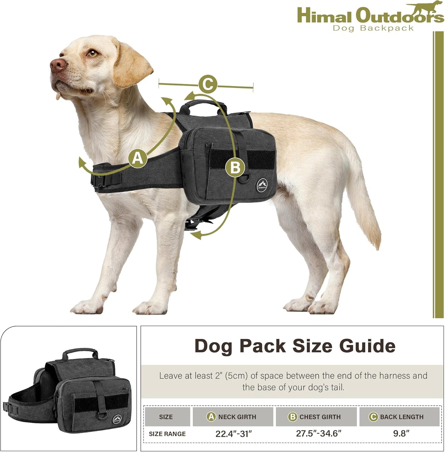 Himal Outdoors Dog Backpack & Saddle Bag, Tactical Hiking Backpack for Large Dogs with Side Pockets & Adjustable Strap