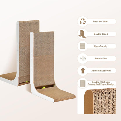 EHEYCIGA Cardboard Cat Scratcher for Indoor Cats, 32 Inch L Shaped Vertical Cat Scratching Board with Ball Cat Toy, Extra Large Cat Scratcher Pad, White
