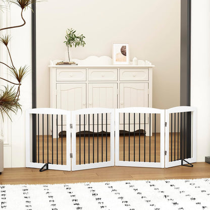Freestanding Pet Gate for Dogs, Foldable Wooden Dog Gate for House, Indoor Dog Gate for Stair, Doorway, Gates for Dogs Indoor, 80 Inch Wide, 4 Panels 24",White