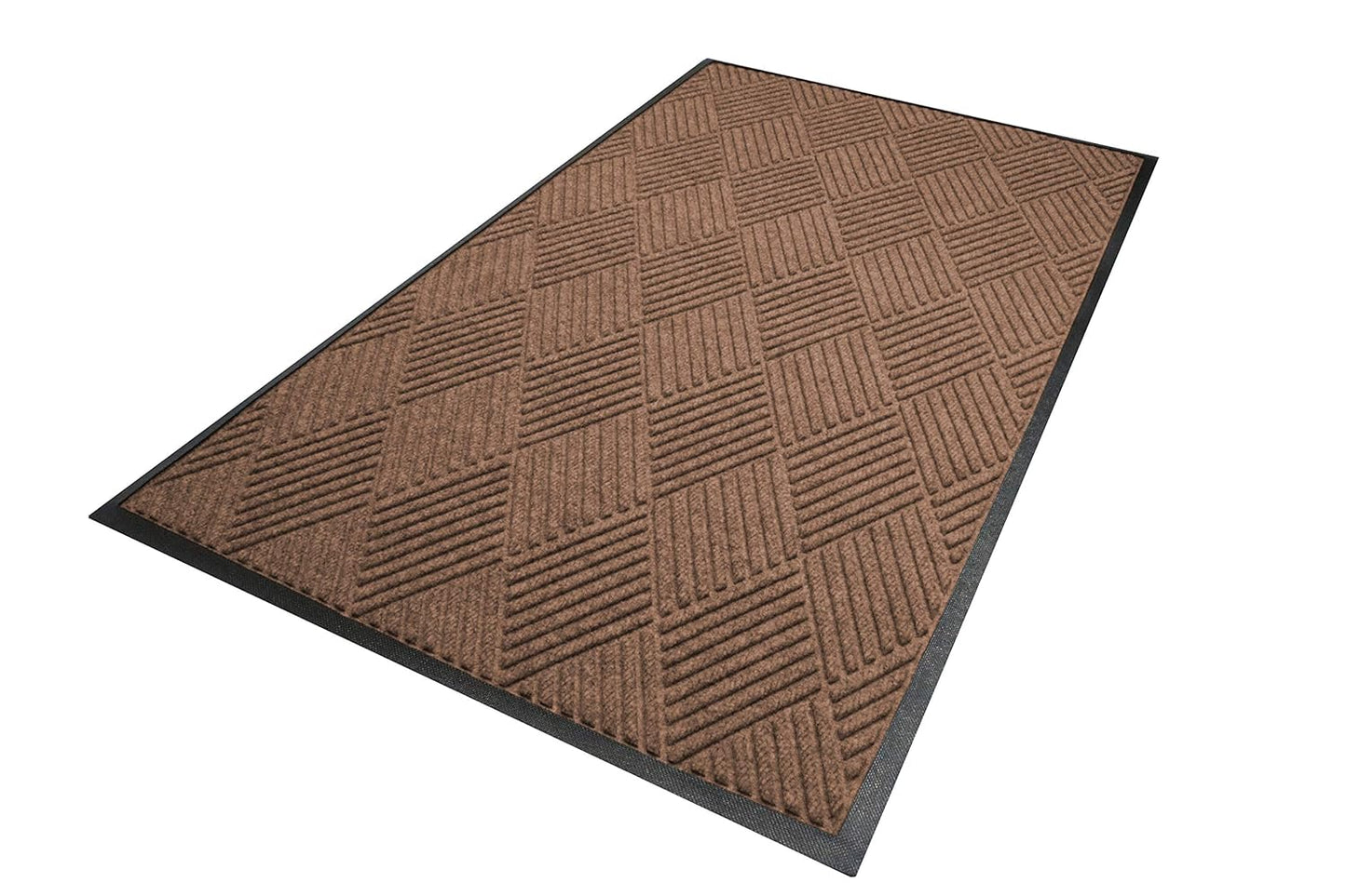 WaterHog Diamond | Commercial-Grade Entrance Mat with Rubber Border – Indoor/Outdoor, Quick Drying, Stain Resistant Door Mat (Medium Brown, 6' x 12')
