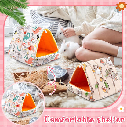 4 Pcs Guinea Pig Hideout, Guinea Pig Bed Tunnel, Rabbit Washable Small House Cage Accessories for Bunny Hedgehog Mouse Chinchillas Hamsters Ferrets Bearded Dragons Rats(Cartoon, 7.9 in)