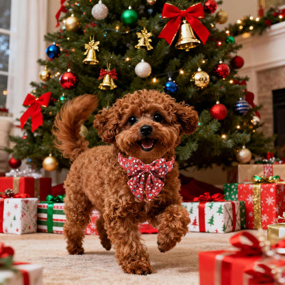 Lionet Paws Christmas Dog Collar with Sailor Bow, Cute Christmas Tree Red Dog Collar Bow Tie for Dogs, Medium, Neck 13.5-22 inches