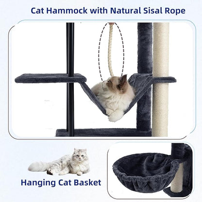 Cat Tree, Cat Tower for Indoor Cats, 43.3 inch Cat Tree Tower with Sturdy Steel Tube, Hammock, Cat Condo for Small Cats and Kittens, Scratching Post, Smoky Gray GCT004SG