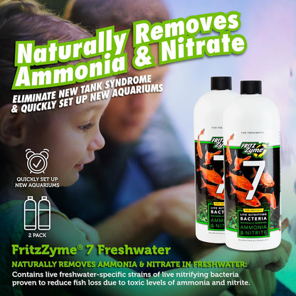 Fritz Aquatics FritzZyme 7 Live Nitrifying Bacteria Naturally Removes Amonia & Nitrite for Freshwater Fish (32-Ounce | 2-Pack)