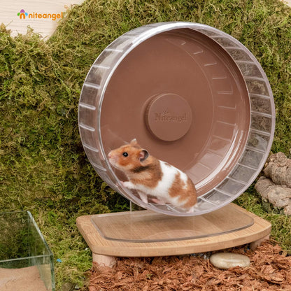 Niteangel Super-Silent Hamster Exercise Wheels: - Quiet Spinner Hamster Running Wheels with Adjustable Stand for Hamsters Gerbils Mice Or Other Small Animals (M, Brown)