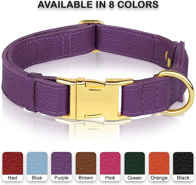 Leather Airtag Dog Collar - Soft Tracking Dog Collar with Apple AirTag Holder and Metal Buckle - Safety GPS Pet Collars for Small Medium Large Dogs Puppy Pink Red (Purple, M, 14"-18" Neck Fit)