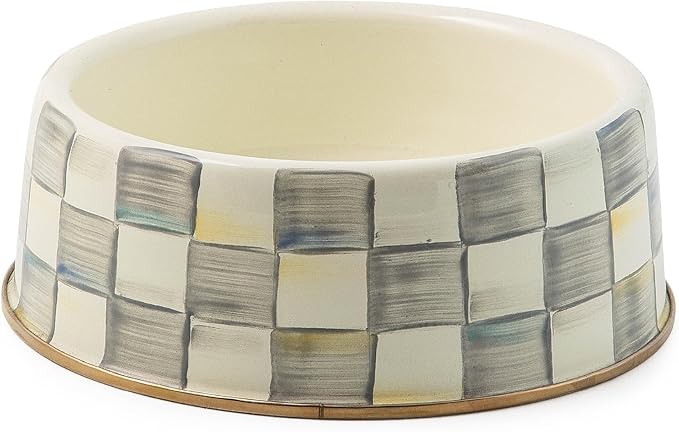 MACKENZIE-CHILDS Pet Bowl, Cute Cat and Dog Bowl for Food and Water, Gray-and-White Sterling Check, Large