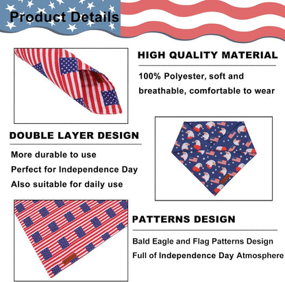 ADOGGYGO American Flag Dog Bandanas, Red Blue Patriotic Eagles USA Flag Scarf, Multi Size, 4th of July Bandana for Extra Large Dogs Pets (X-Large)