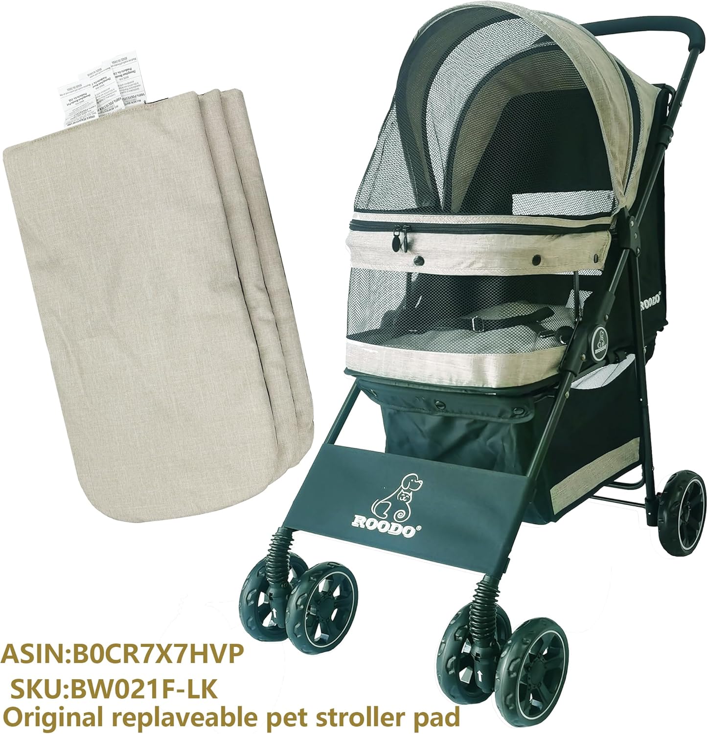 ROODO Pet Stroller Inner Pad for Exclusive Use,Original,Replaceable,Easy to Clean,Set of 3 pc(Light Khaki) - Pawvie