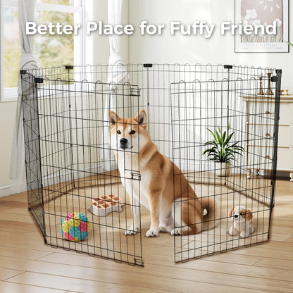 Foldable Dog Playpen 36" Height 8 Panels Metal Exercise Pen No Door - Indoor/Outdoor Dog Play Pen for Small-Medium Dogs, Portable Pet Fence for Yard Garden Camping, Black
