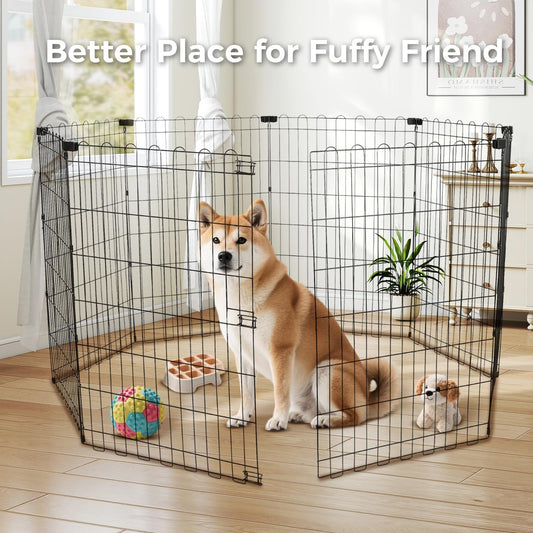 Foldable Dog Playpen 36" Height 8 Panels Metal Exercise Pen No Door - Indoor/Outdoor Dog Play Pen for Small-Medium Dogs, Portable Pet Fence for Yard Garden Camping, Black
