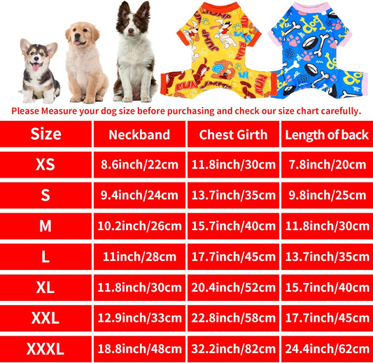2PCS Dog Pajamas for Small Sized Doggie Pjs Clothes Puppy Onesies Outfits Pet Jammies Boy Girl Male Female Apparel Soft Lightweight Strechy Paw Bone Puppy Print S