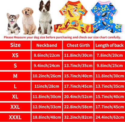 2PCS Dog Pajamas for Extral Large Dog Pjs Clothes Puppy Onesies Outfits Pet Jammies Boy Girl Male Female Apparel Breathable Paw Bone Blue Yellow Print XL