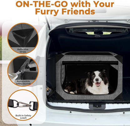 Dog Crate, Collapsible Soft Travel Crate for Large Dogs (3 Year Warranty), Indoor & Outdoor Portable Pet Kennel with Chew-Proof Mesh Window (Dark Gray, 36" L x 25" W x 25" H)