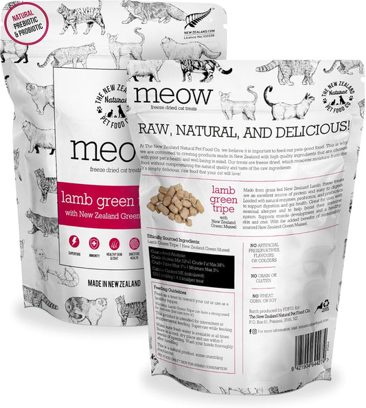 The New Zealand Natural Pet Food Co MEOW Freeze Dried Cat Treats - Lamb Green Tripe with New Zealand Green Mussel, High Protein, Healthy Cat Snacks and Toppers, All Natural for all Life Stages, 1.4 oz