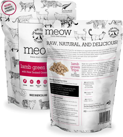The New Zealand Natural Pet Food Co MEOW Freeze Dried Cat Treats - Lamb Green Tripe with New Zealand Green Mussel, High Protein, Healthy Cat Snacks and Toppers, All Natural for all Life Stages, 1.4 oz