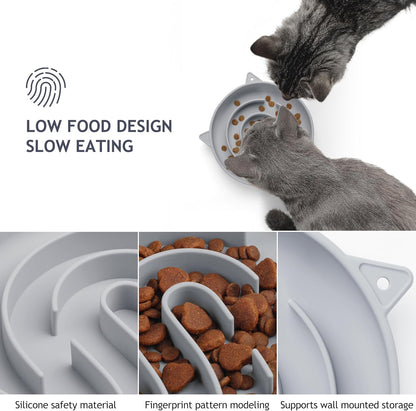 Coomazy Silicone Slow Feeder Dog Cat Bowls, Interactive Puzzle Toy for Pets Food Training, Keeps Dogs Cats Busy, Prevents Puppy Kitty Overeating (Smoke Gray, 1.4Cup)