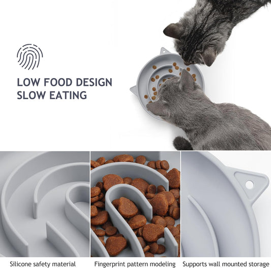Coomazy Silicone Slow Feeder Dog Cat Bowls, Interactive Puzzle Toy for Pets Food Training, Keeps Dogs Cats Busy, Prevents Puppy Kitty Overeating (Smoke Gray, 1.4Cup)