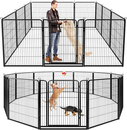 Dog Playpen Outdoor Extra Wide 12 Panels Heavy Duty Dog Fence 47" Height Anti-Rust with Doors Portable for RV Camping Yard, Total 32FT, 79 Sq.ft, Snowy Black
