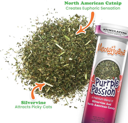 Meowijuana Purrple Passion Cat Nip - Premium Organic Blend of Catnip for Cats & Silvervine, Stimulates Playful Behavior, 26g, Natural Wellness Gift for Cat Lovers