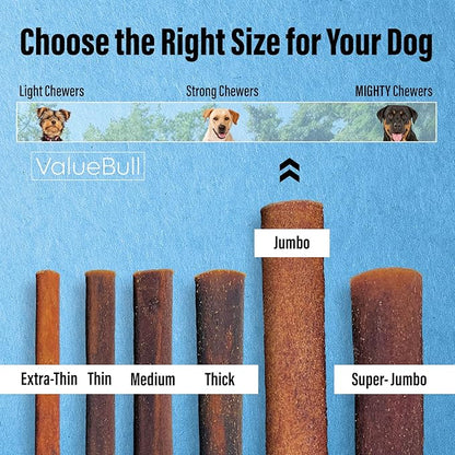 ValueBull Collagen Sticks for Dogs, 6 Inch Jumbo Chews, Natural Long-Lasting Dog Treats, 200 Count Bulk Pack - Supports Joints, Skin & Coat with Chondroitin & Glucosamine