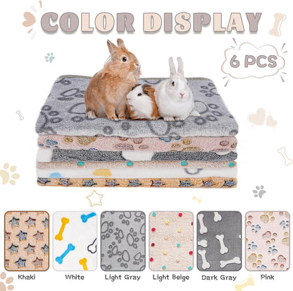 6 Pack Guinea Pig Cage Liner, Washable Guinea Pig Fleece Blankets Beding Accessories, Flannel Throw Warm Sleep Mat, Pet Pee Pads for Small Animal Hamster Rabbit Puppy Cat (30x20 Inch)