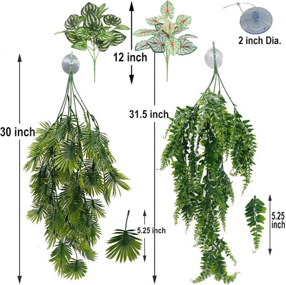 Reptile Plants for Bearded Dragon Tank Accessories, Terrarium Plant Artificial Decor for Snake Cage, Fake Plant for Leopard Gecko Habitat, Lizard Chameleon Ball Pythons (Group EN)