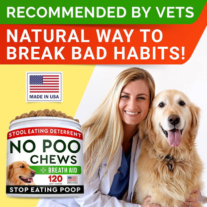 STRELLALAB No Poo Chews for Dogs - Coprophagia & Stool Eating Deterrent with Probiotics, Digestive Enzymes & Breath Aid Support - Stop Dog Poop Eating (120Ct, Poultry)