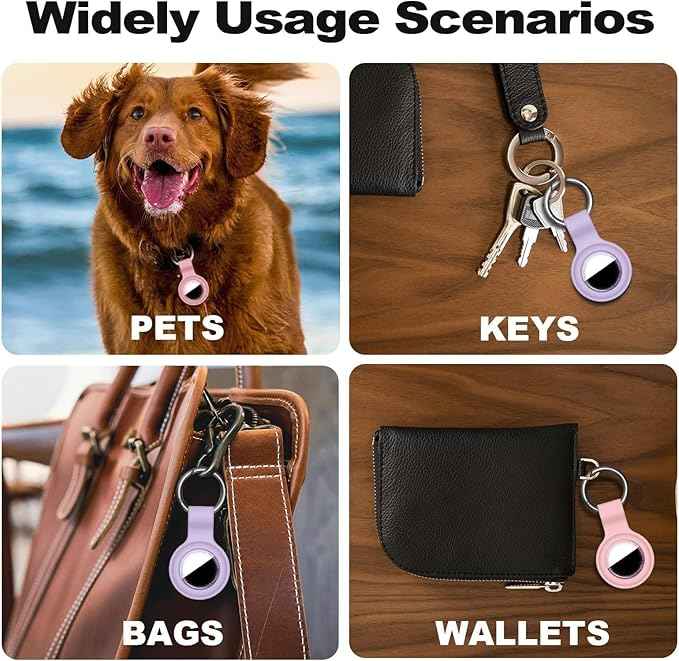 [2 Pack] Case for AirTag 2nd Gen (2026) & 1st Gen, Silicone Holder Keychain Key Ring, Protective Cover for Air Tags, GPS Finder Accessories for Bags, Pets, Kids, Luggage, Pink+Purple