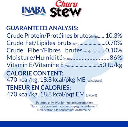 INABA Churu Stew for Cats, Side Dish Pouch with Vitamin E, 1.4 Ounces per Pouch, 12 Pouches, Chicken with Salmon Recipe