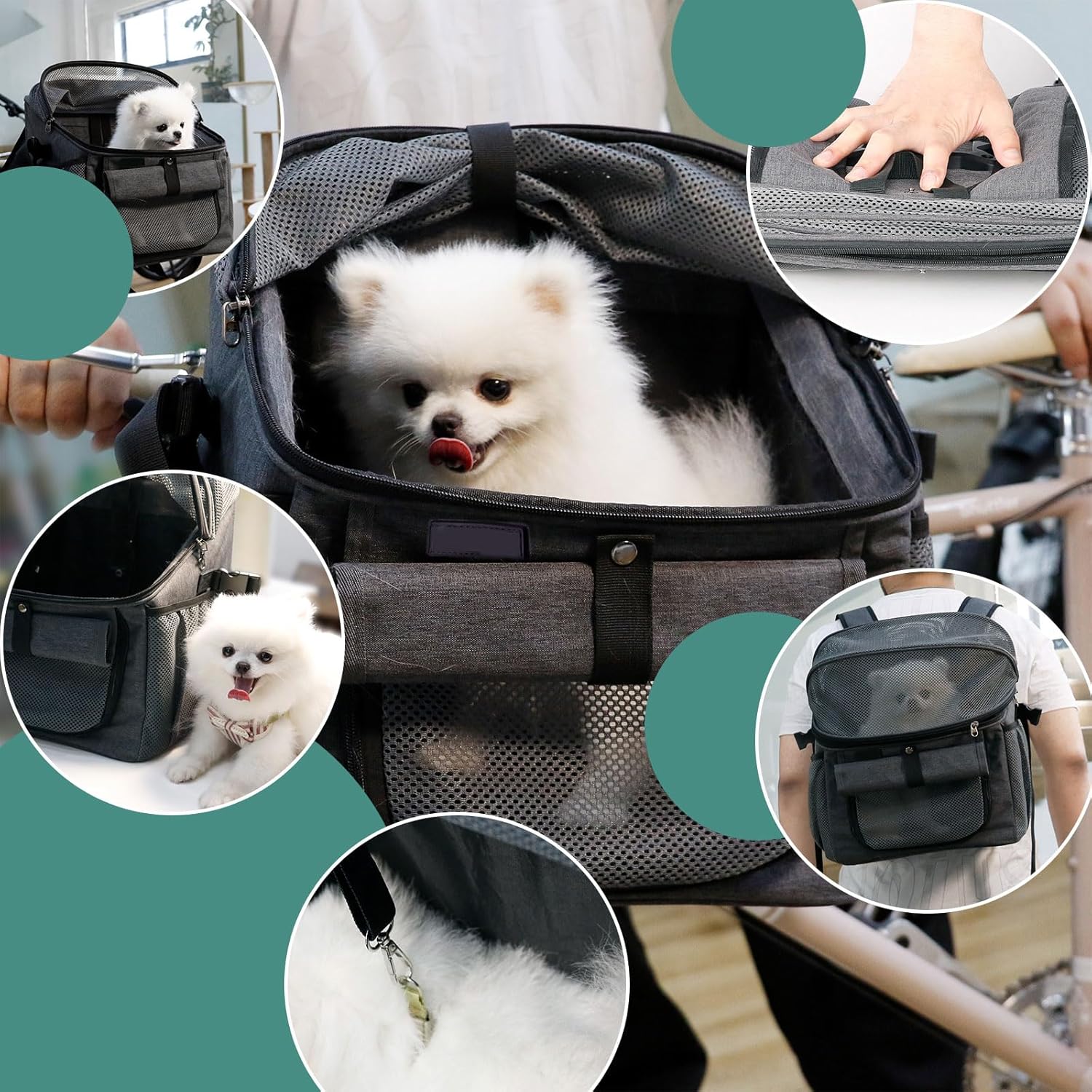 Qivine Dog Bike Basket, Oxford Cloth Dog Basket for Bike with Adjustable Mesh Windows, 11 Lbs Portable Dog Carrier for Bike with Widen Shoulderpad, Bicycle Basket Bag for Dogs and Cats - Pawvie