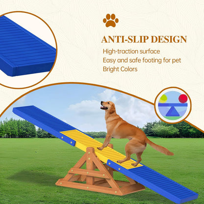 95" Wooden Dog Seesaw, Dogs Agility Course Backyard Set for Training and Exercise - Outdoor Big Dog Agility Equipment Practice See Saw