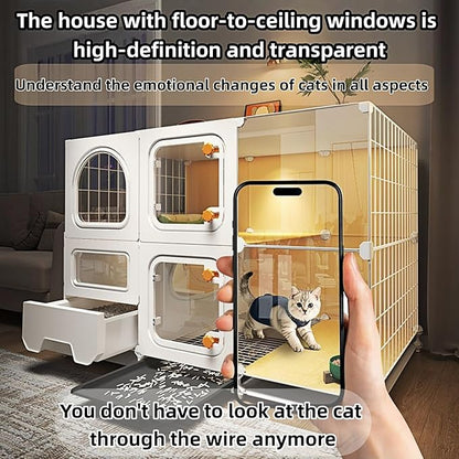 cat cage Indoor with Litter Box, Complimentary Bed, Bowl,Cleaning Three Piece Set,Large cat Enclosure, Cat House with Wheels Outdoor,Small Animal Cage cat Kennel (White, 28″(L) x18.1″(W) x46.1″(H)