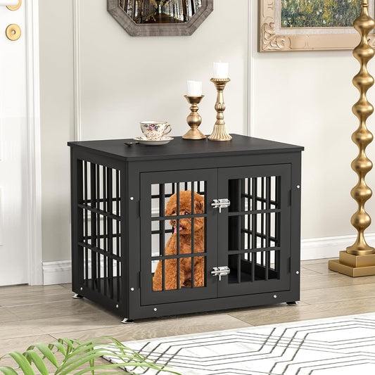 26 Inch Heavy Duty Dog Crate Furniture for Small Dogs, Decorative Pet House End Table, Wooden Cage Kennel Furniture Indoor, Black