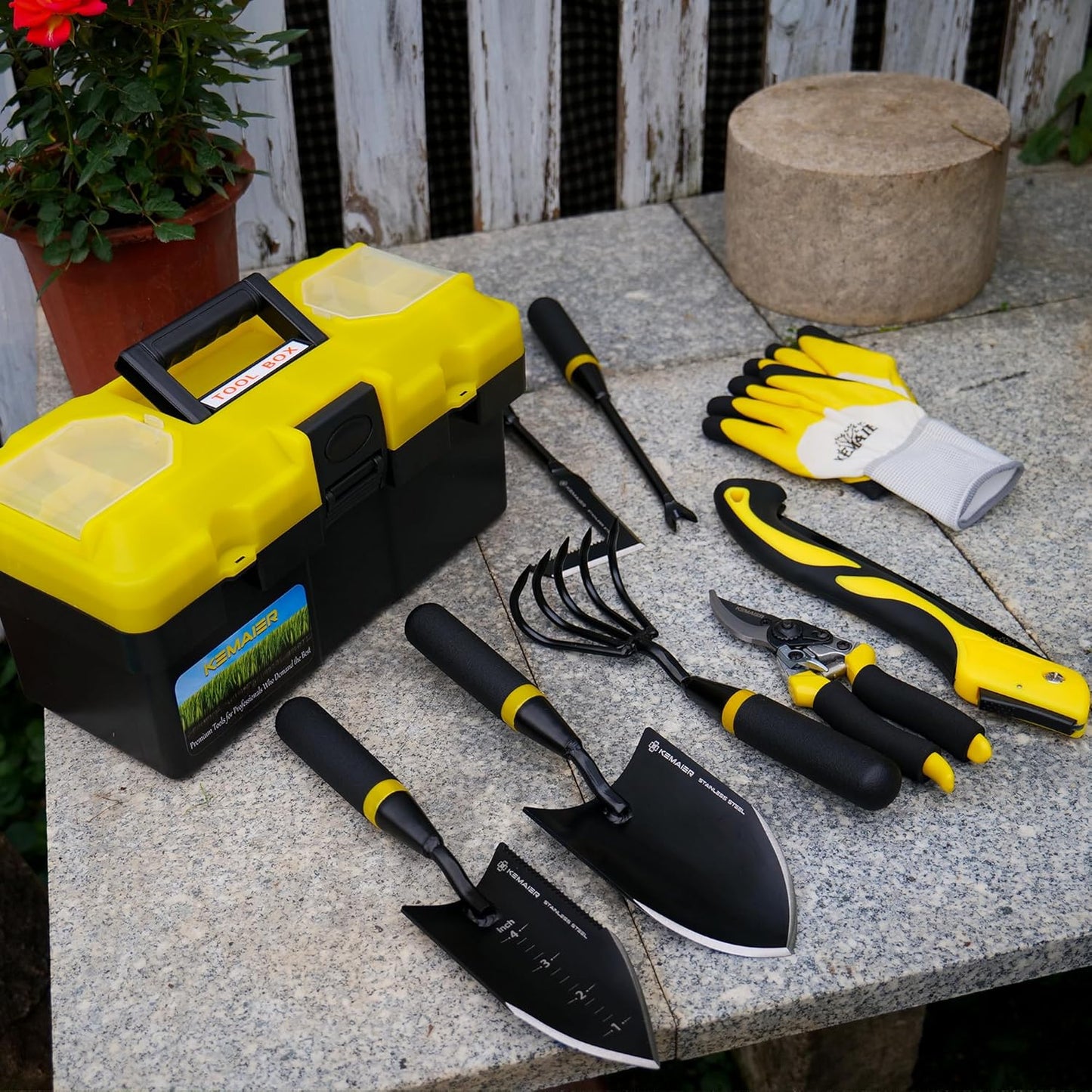 7 - Piece Gardening Tools Set, Stainless Steel Gardening Tools, Heavy - duty Hand Gardening Tools with a Toolbox, Suitable for Gardening Planting and Weeding, Gardening Gifts for Women and Men