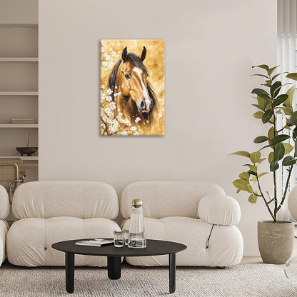 Horse Wall Art Canvas Rustic Horse Wall Decor Prints Framed Painting Farmhouse Flower Pictures Gifts Artwork for Bathroom Living Dining 16"x24"