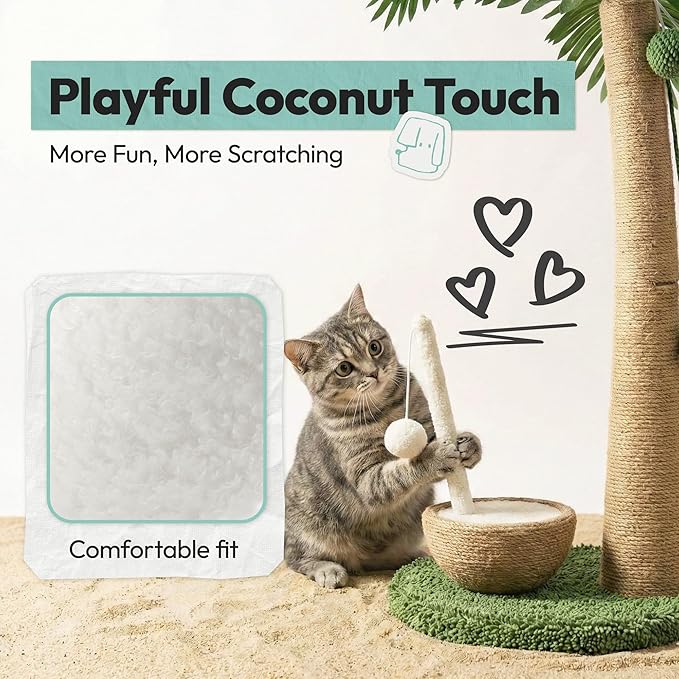 Cat Scratching Post 33 Inch Palm Tree with Hanging Balls and Coconut Straw Toy, Cat Scratcher for Indoor Kittens, Extra Stable Base, Paw-Friendly Jute Material M