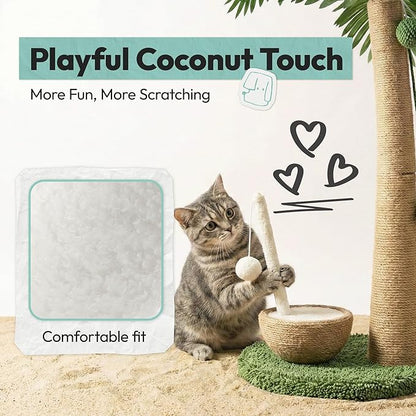 Cat Scratching Post 33 Inch Palm Tree with Hanging Balls and Coconut Straw Toy, Cat Scratcher for Indoor Kittens, Extra Stable Base, Paw-Friendly Jute Material M