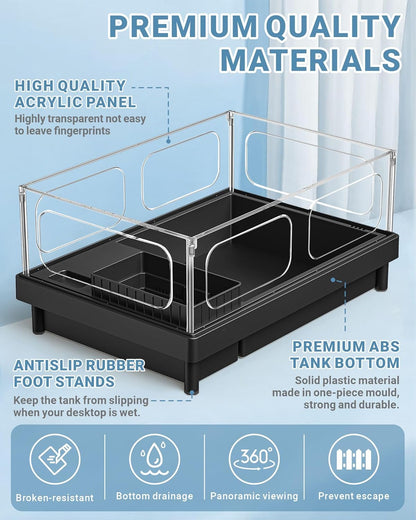 GOZILLA Small Turtle Tank Kit(Tank+Lamp+Filter), Acrylic Turtle Starter Kit with Adjustable Lamp, Reptile Habitat and Terrarium with Multi-Functional Areas for Small Reptiles. (Black Kit) - Pawvie